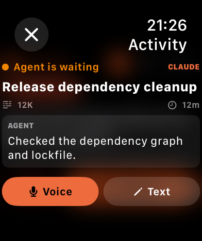 GrantTap activity stream on Apple Watch