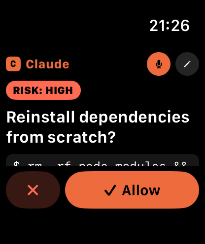 GrantTap command approval on Apple Watch